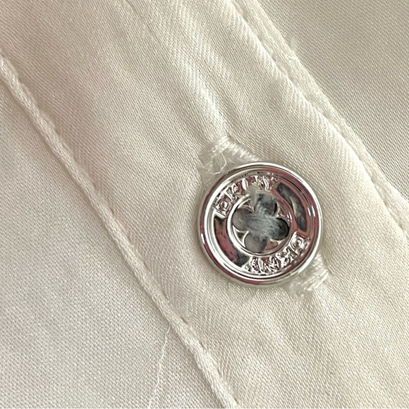 NWT DKNY Women Long Sleeve Blouse Ivory Sz S Button Down Shiny White Relaxed Fit - Picture 13 of 14